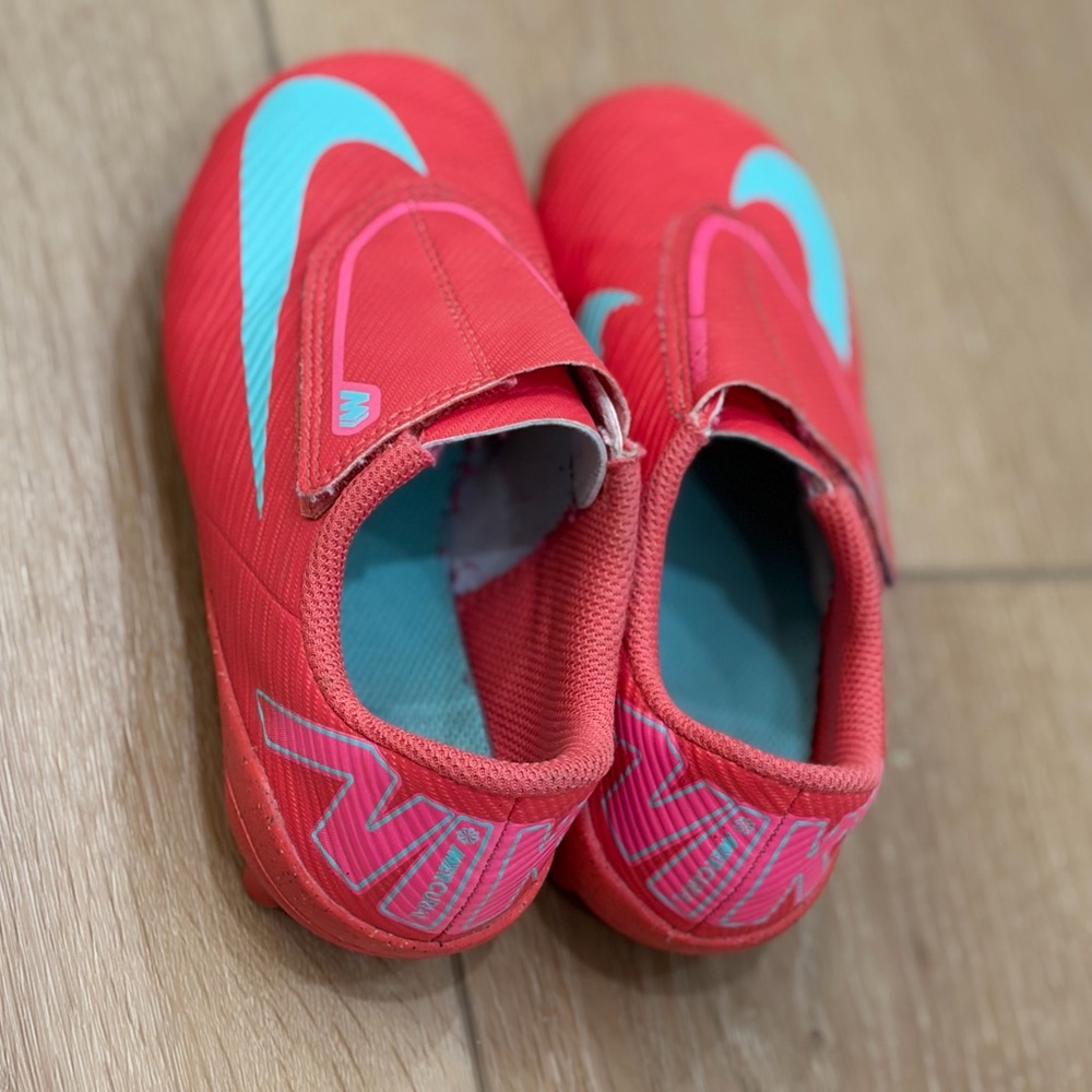 Nike Kids Red Sneakers with Teal Swoosh